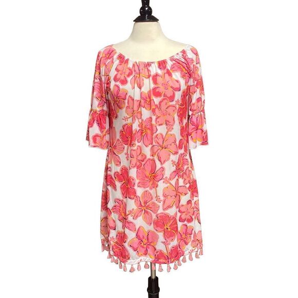 Simply Southern Floral 3/4 Sleeve Fringe Dress Size Large - Picture 1 of 8